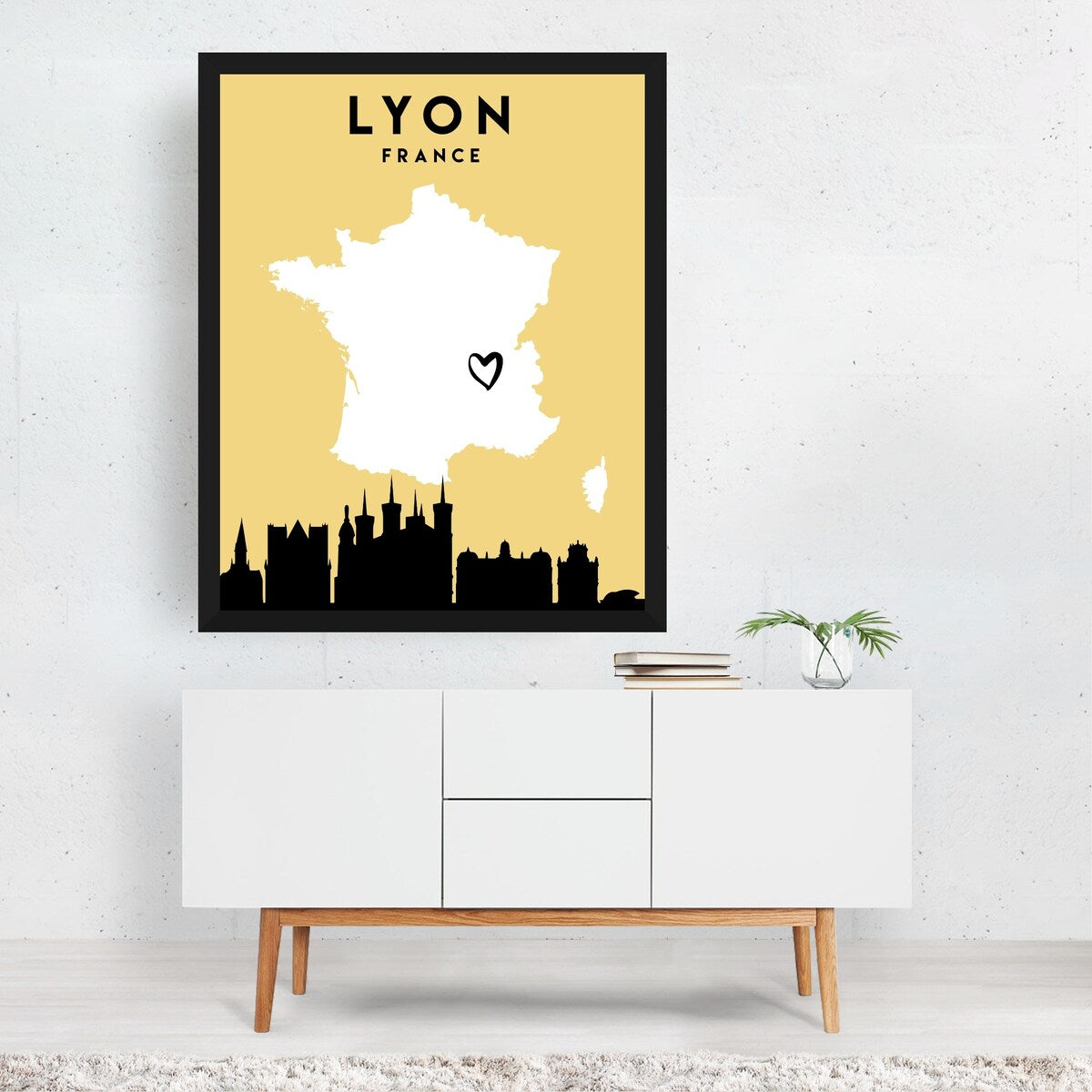 Lyon France Lyon France Heart City Map Maps Urban Art Print/Poster