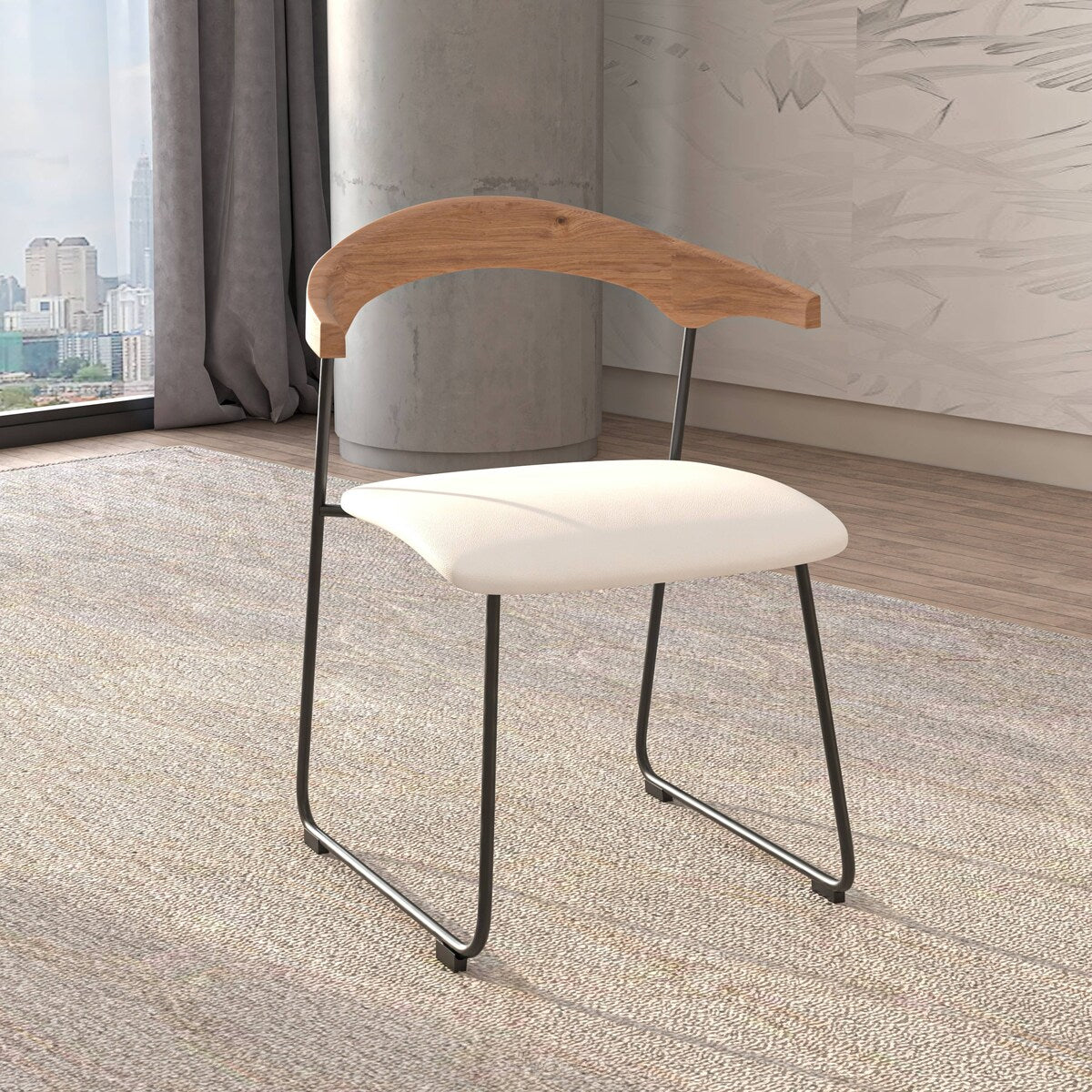 Lyra Modern Dining Chair in Upholstered Faux Leather with Beech Wood Back & Metal Legs by LeisureMod