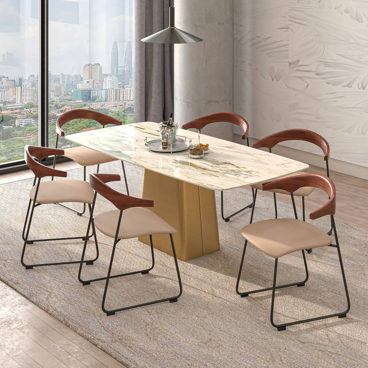 Lyra Modern Dining Chair in Upholstered Faux Leather with Beech Wood Back & Metal Legs by LeisureMod