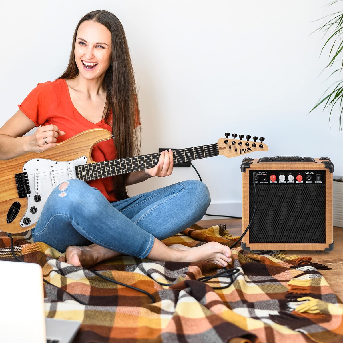 LyxPro Electric Guitar Amplifier 20 Watt Guitar Amp w/Built-In Speaker