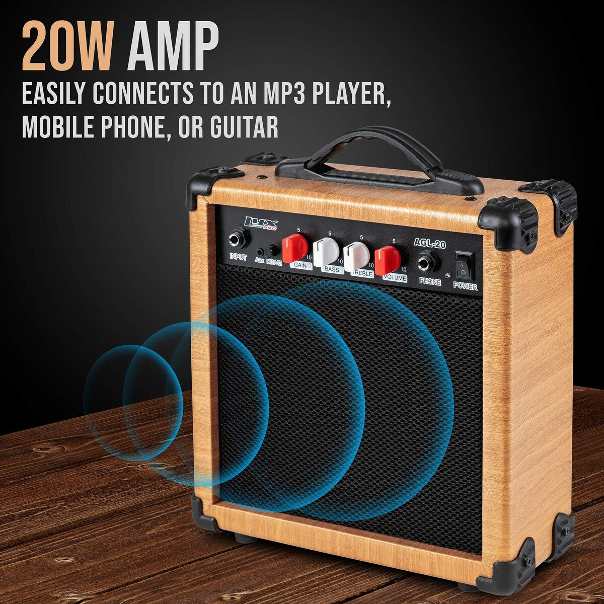 LyxPro Electric Guitar Amplifier 20 Watt Guitar Amp w/Built-In Speaker