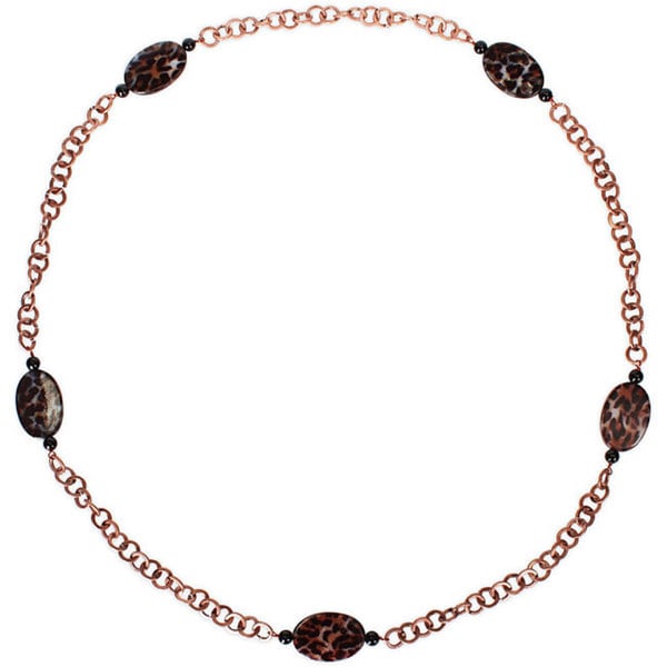 Miadora Goldtone Leopard and Onyx Bead Fashion Necklace