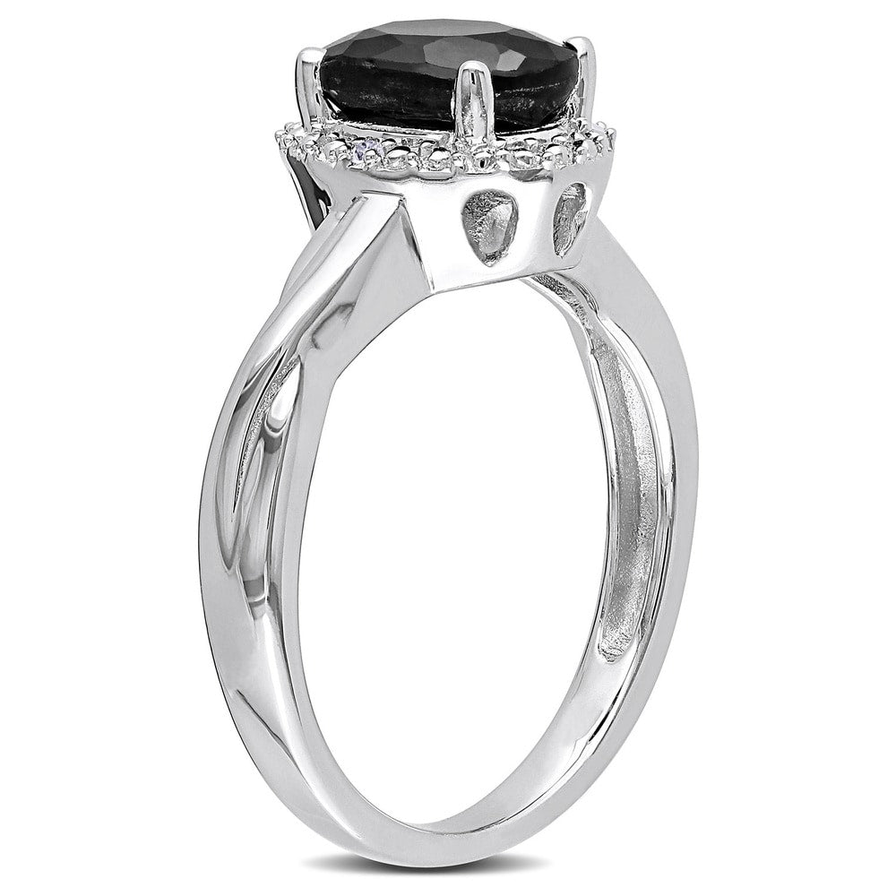 Miadora Sterling Silver Black Sapphire and Diamond Accent Ring