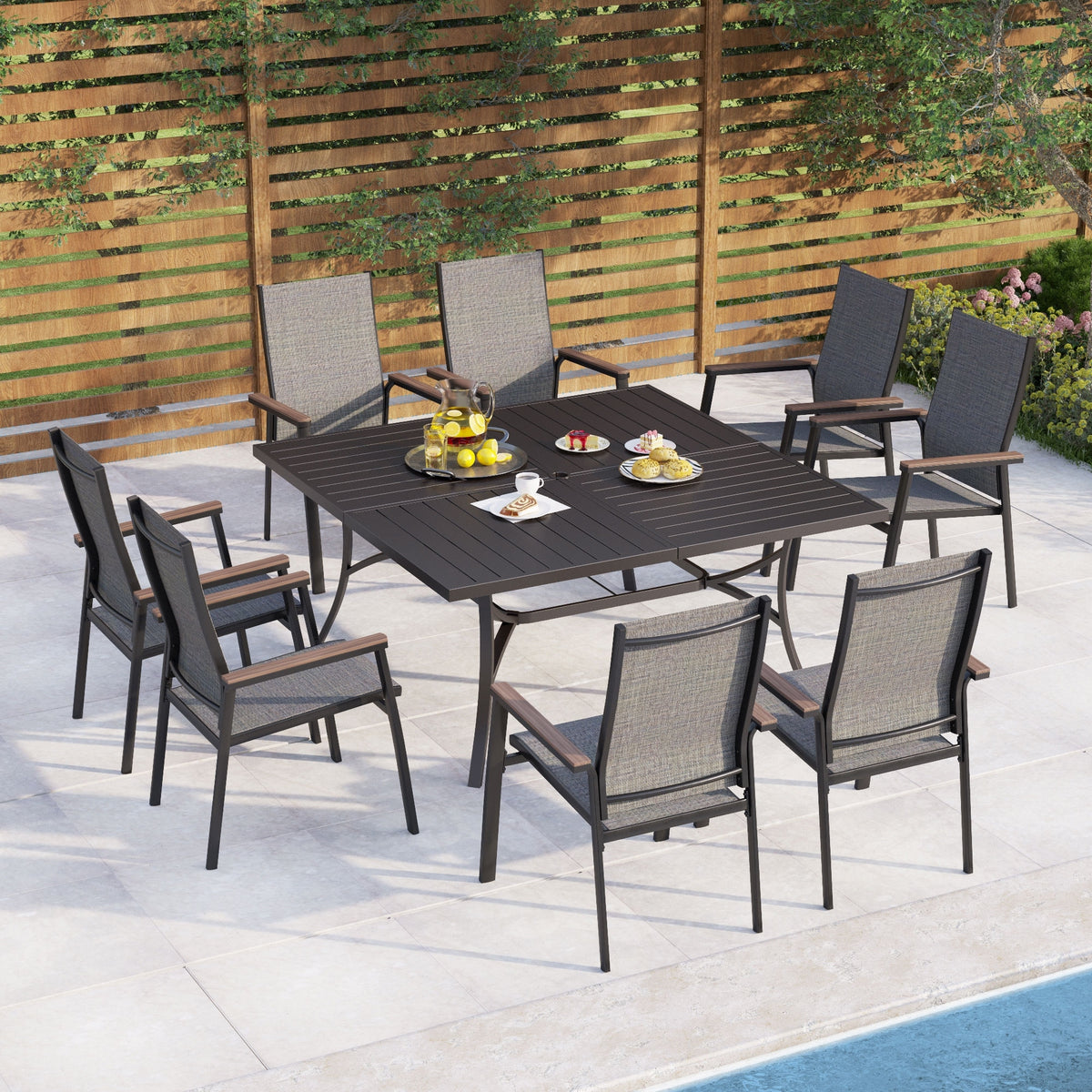 MAISON ARTS 9 Piece Patio Dining Set with 8 Stackable Textilene Chairs