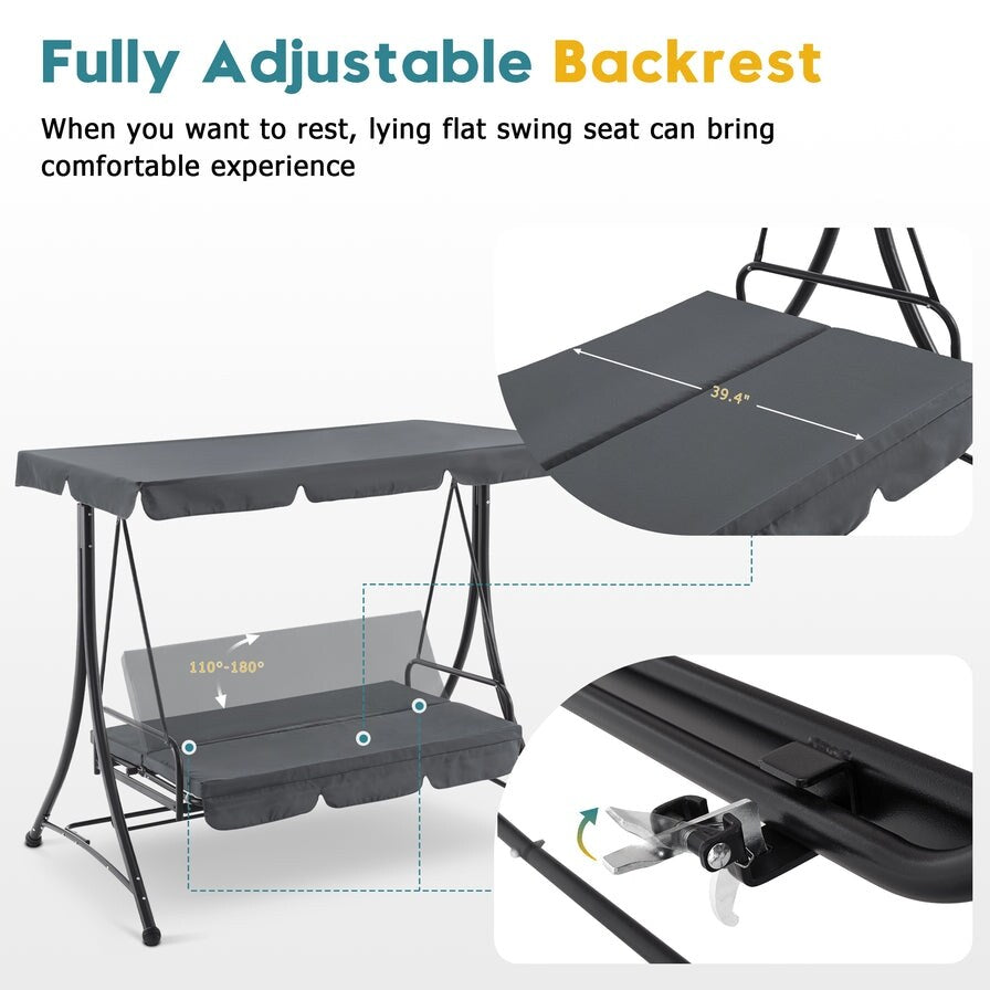 MCombo 3 Seat Patio Swings with Adjustable Canopy, Reclining Porch Swing, 4089
