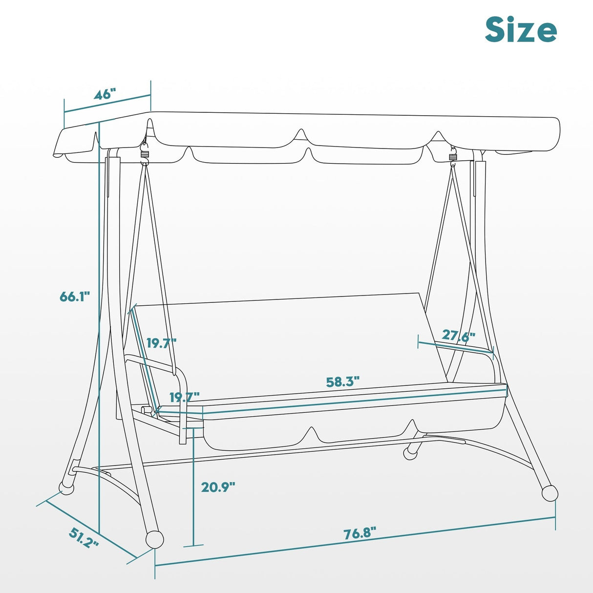 MCombo 3 Seat Patio Swings with Adjustable Canopy, Reclining Porch Swing, 4089
