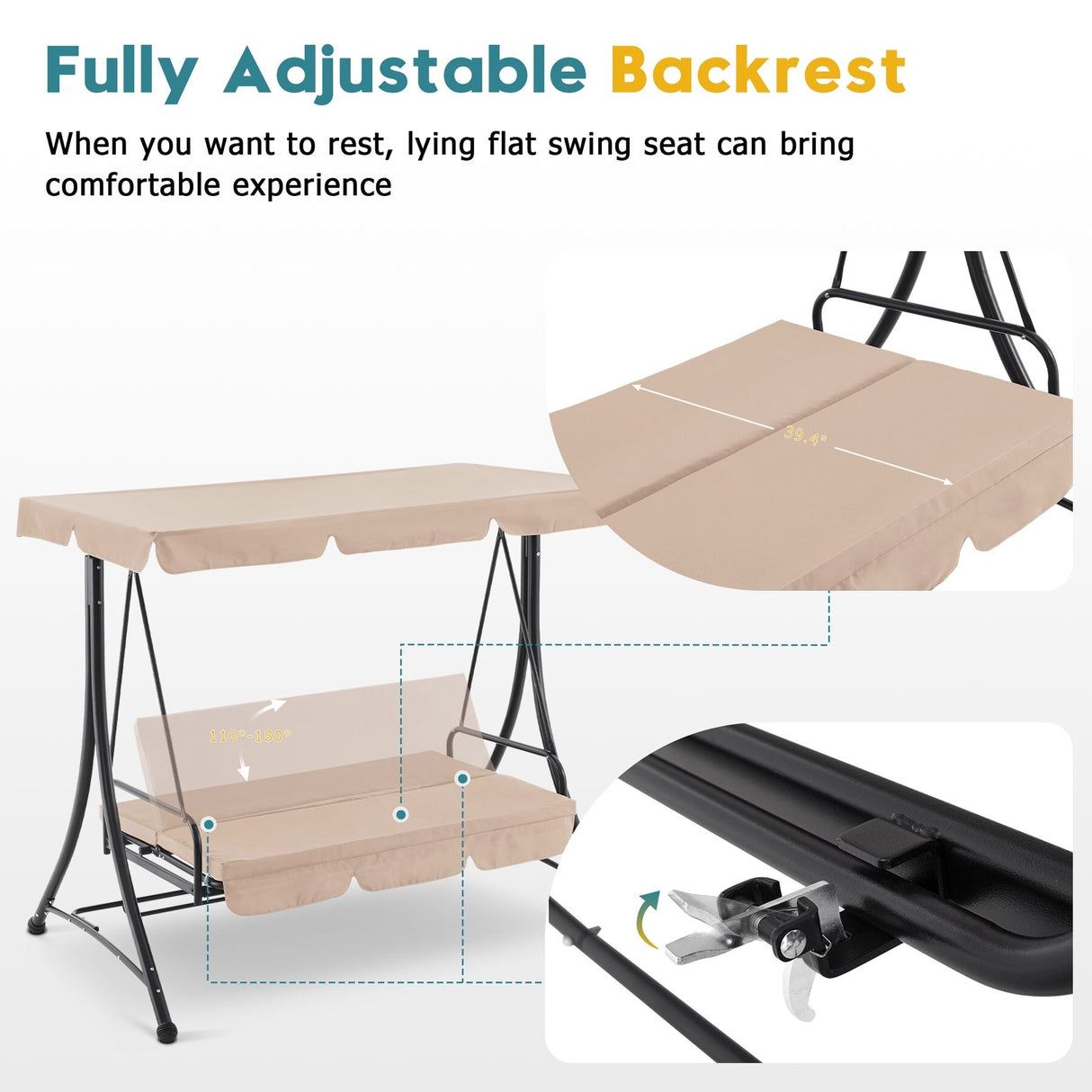 MCombo 3 Seat Patio Swings with Adjustable Canopy, Reclining Porch Swing, 4089