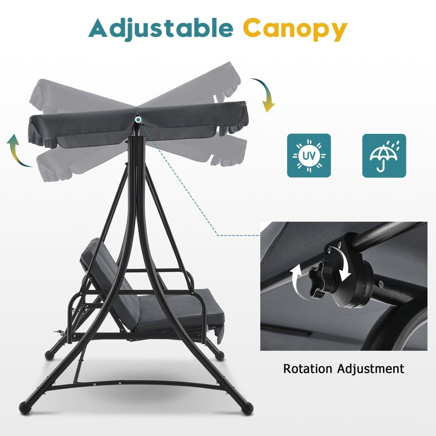 MCombo 3 Seat Patio Swings with Adjustable Canopy, Reclining Porch Swing, 4089