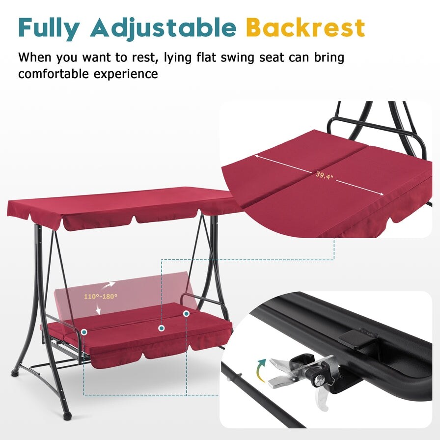 MCombo 3 Seat Patio Swings with Adjustable Canopy, Reclining Porch Swing, 4089