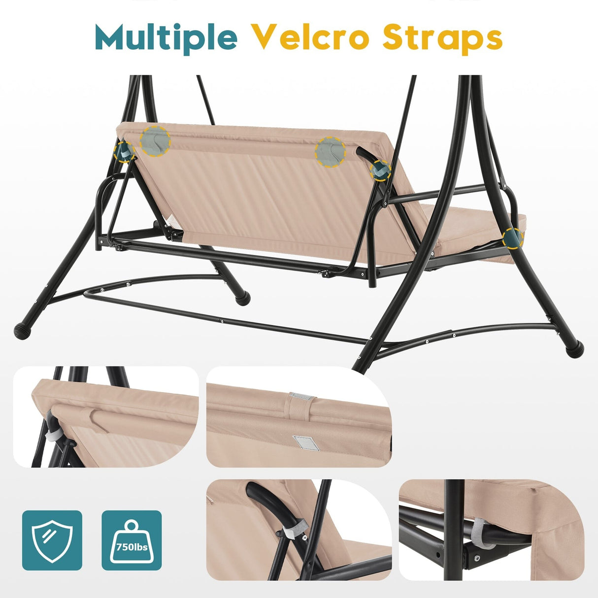 MCombo 3 Seat Patio Swings with Adjustable Canopy, Reclining Porch Swing, 4089