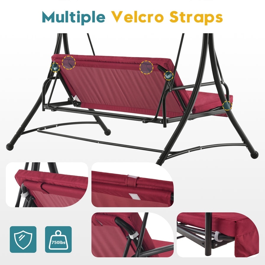 MCombo 3 Seat Patio Swings with Adjustable Canopy, Reclining Porch Swing, 4089