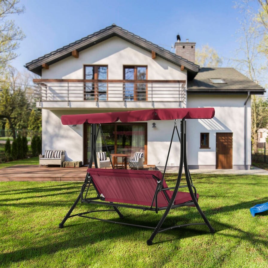 MCombo 3 Seat Patio Swings with Adjustable Canopy, Reclining Porch Swing, 4089