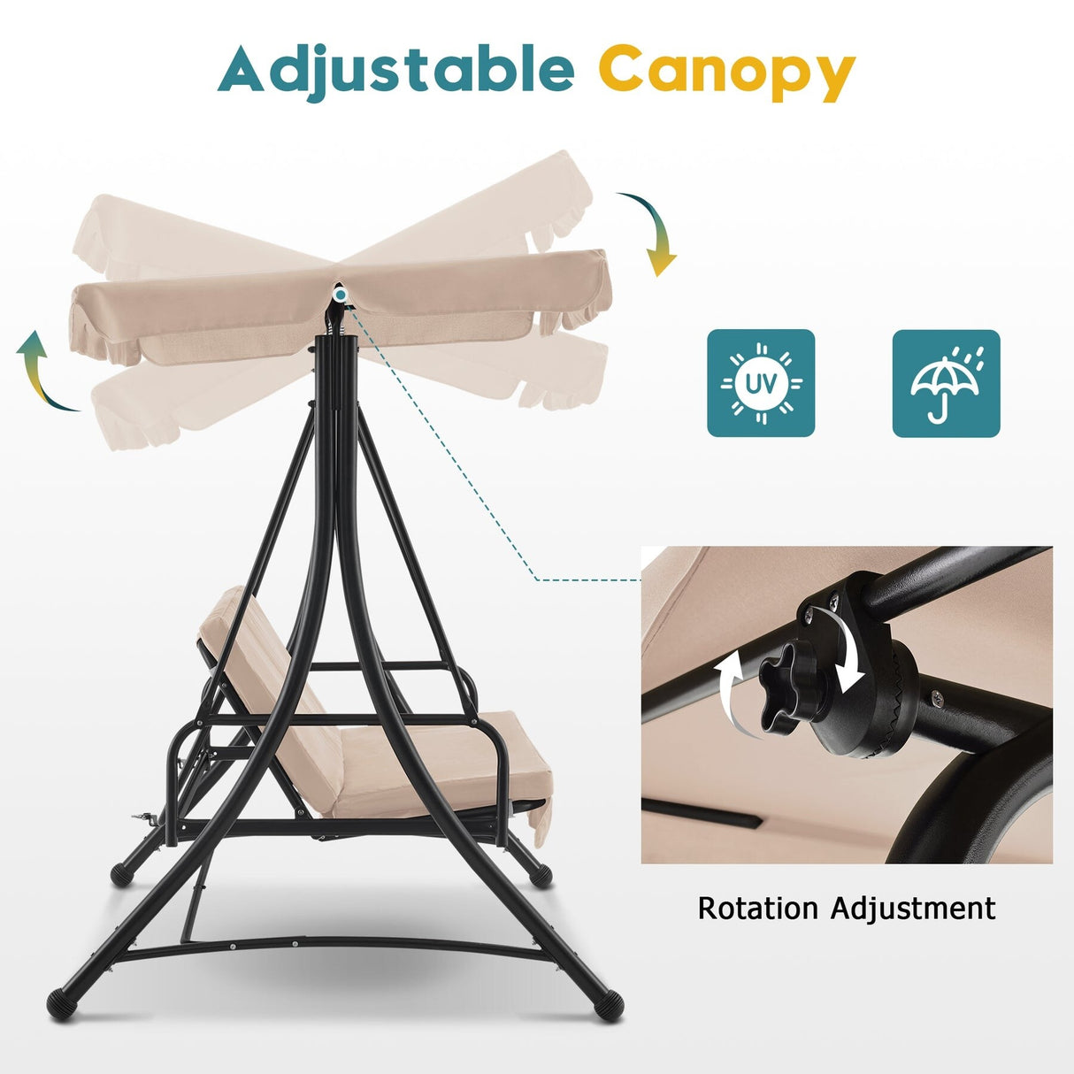 MCombo 3 Seat Patio Swings with Adjustable Canopy, Reclining Porch Swing, 4089