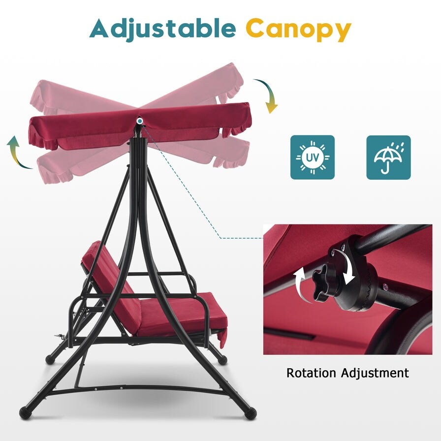 MCombo 3 Seat Patio Swings with Adjustable Canopy, Reclining Porch Swing, 4089