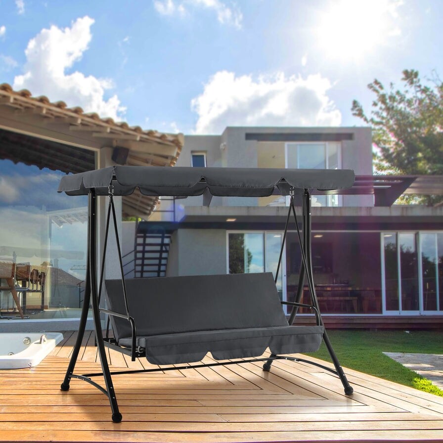 MCombo 3 Seat Patio Swings with Adjustable Canopy, Reclining Porch Swing, 4089