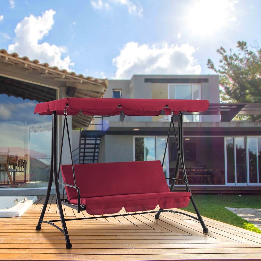 MCombo 3 Seat Patio Swings with Adjustable Canopy, Reclining Porch Swing, 4089