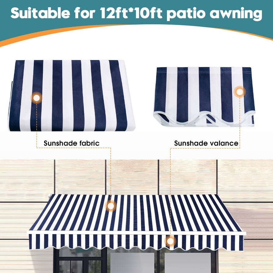 MCombo 12x10 Feet Polyester Fabric Replacement for Retractable Awning