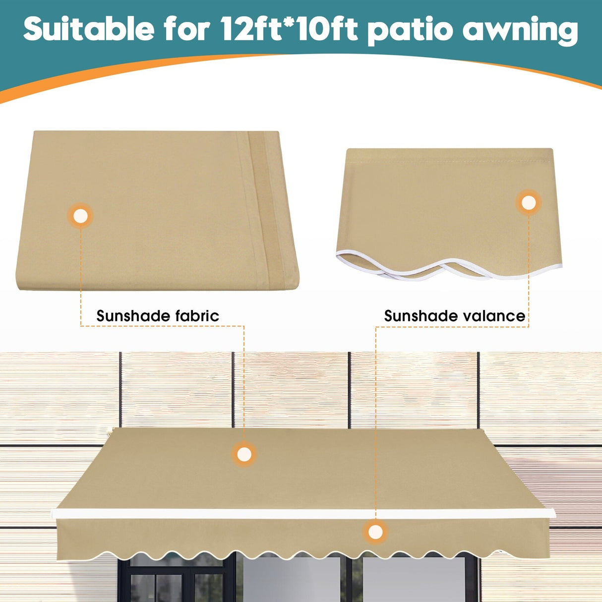 MCombo 12x10 Feet Polyester Fabric Replacement for Retractable Awning