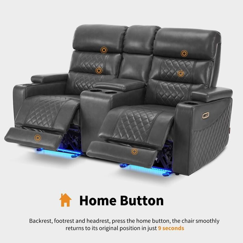 MCombo Power Reclining Loveseat Sofa with Adjustable Headrests and Console, Home Theater Seating with Armrest Storage HTS480