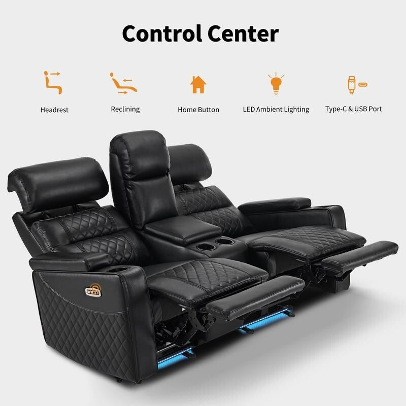 MCombo Power Reclining Loveseat Sofa with Adjustable Headrests and Console, Home Theater Seating with Armrest Storage HTS480