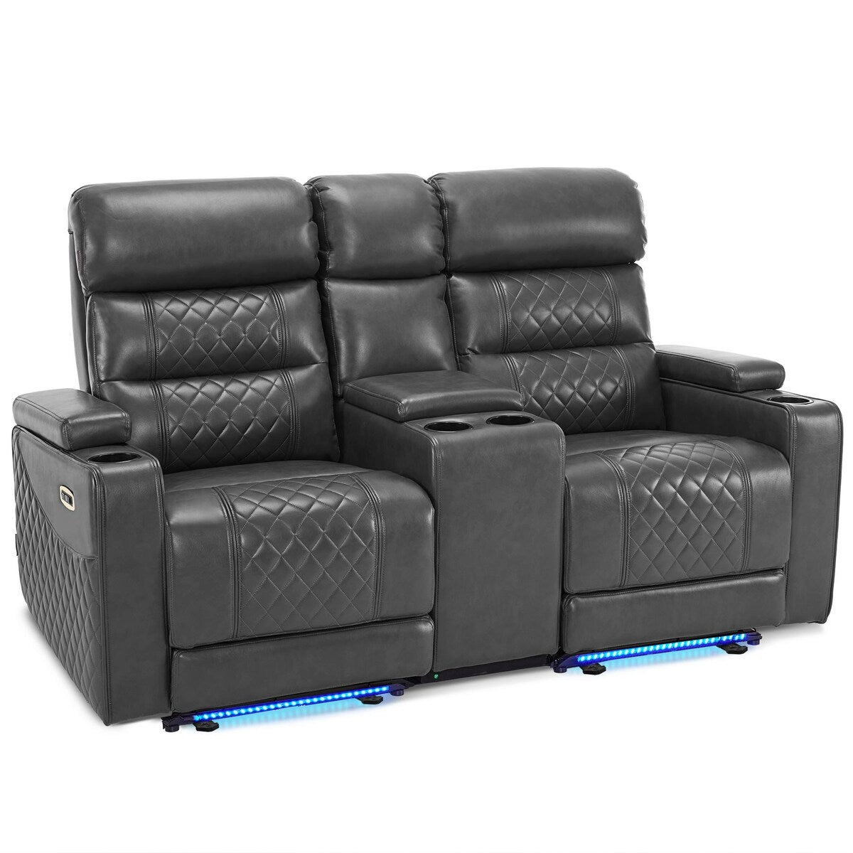MCombo Power Reclining Loveseat Sofa with Adjustable Headrests and Console, Home Theater Seating with Armrest Storage HTS480