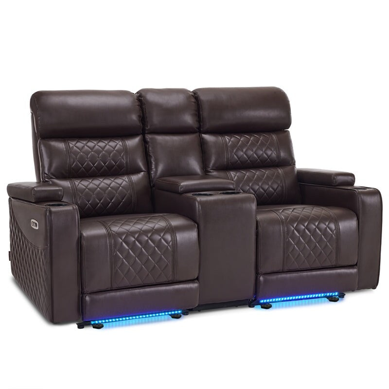 MCombo Power Reclining Loveseat Sofa with Adjustable Headrests and Console, Home Theater Seating with Armrest Storage HTS480