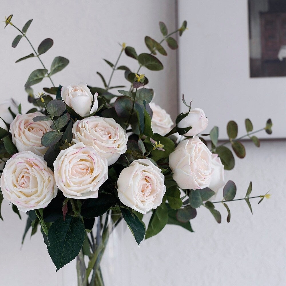 MEDA BLOOMS Real Touch Rose Arrangement in Glass Vase