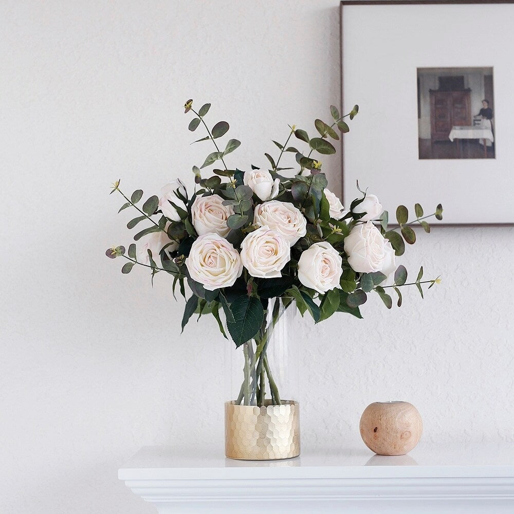 MEDA BLOOMS Real Touch Rose Arrangement in Glass Vase