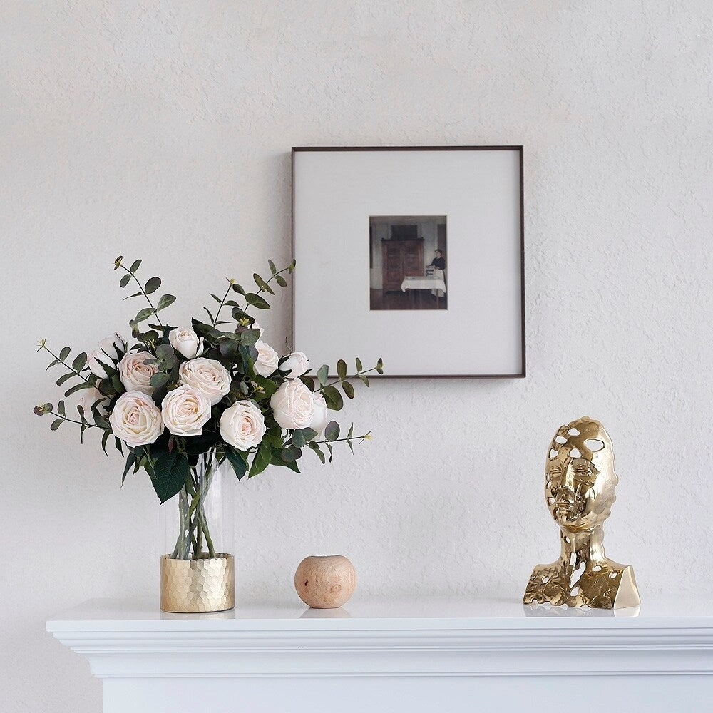 MEDA BLOOMS Real Touch Rose Arrangement in Glass Vase