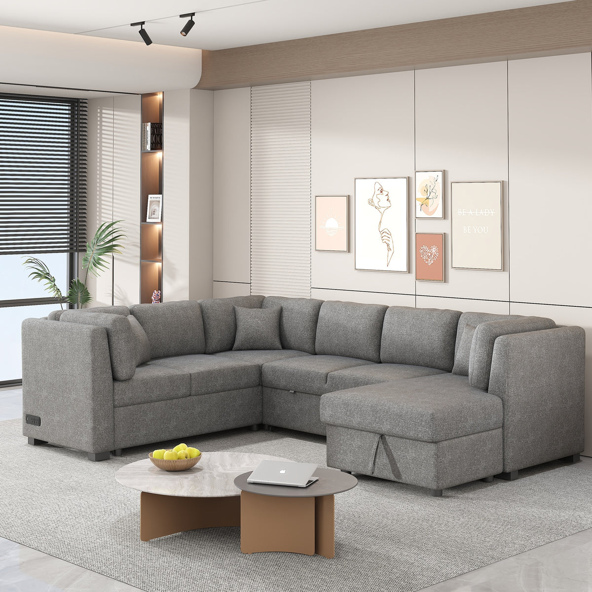 MERAX Sectional Sofa Pull out Sofa Bed with Storage Chaise