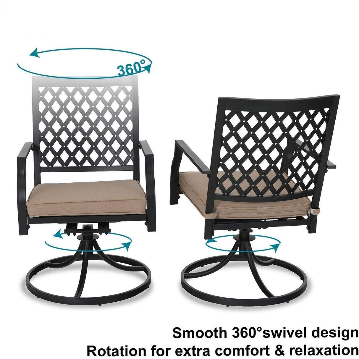 MAISON ARTS 5 Piece Outdoor Patio Dining Set, 4 Swivel Chairs with Cushions and 37.8" Round Table with 1.57" Umbrella Hole