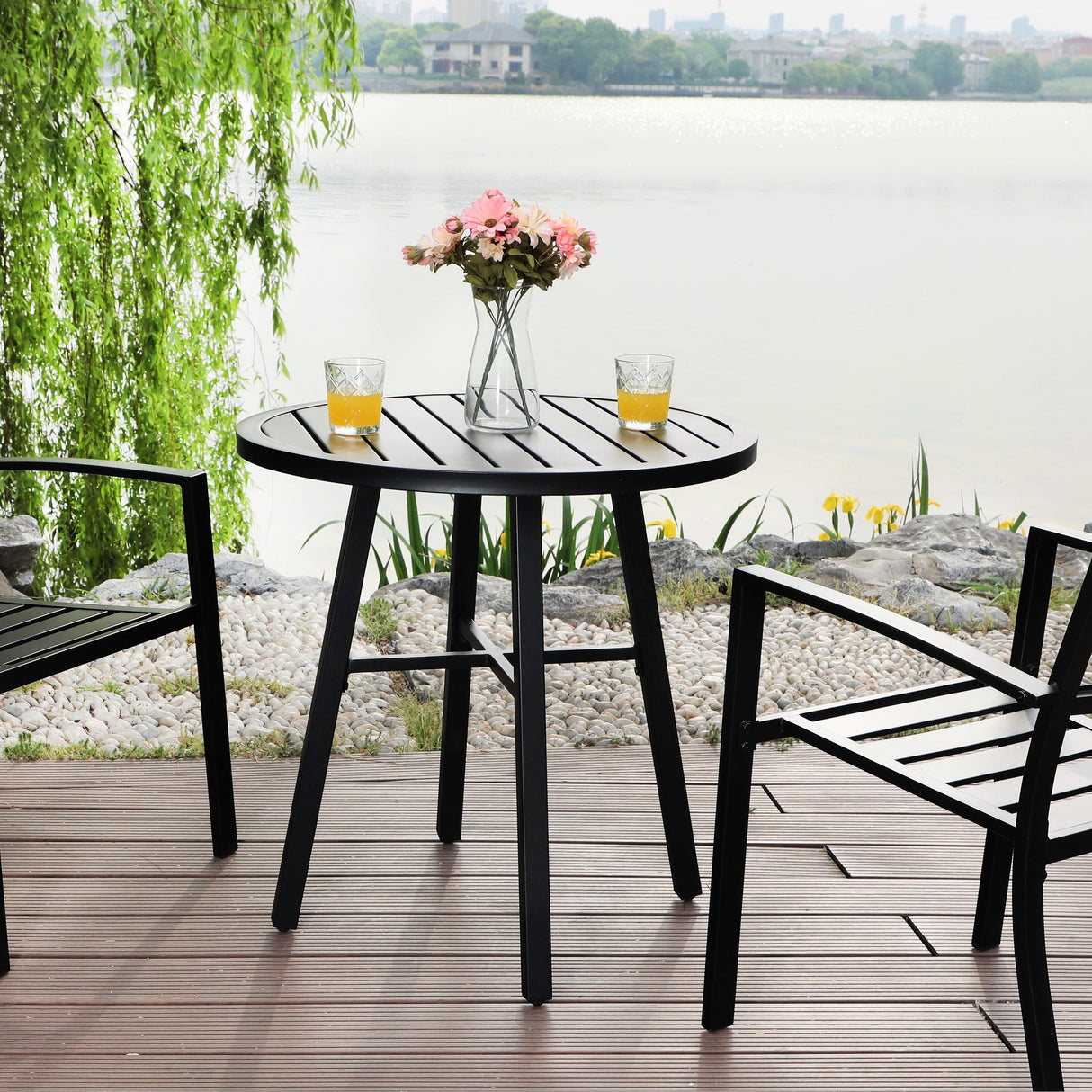 MAISON ARTS Outdoor Bistro Table Round Metal Patio Dining Table Small Side End Table Outdoor Furniture Table