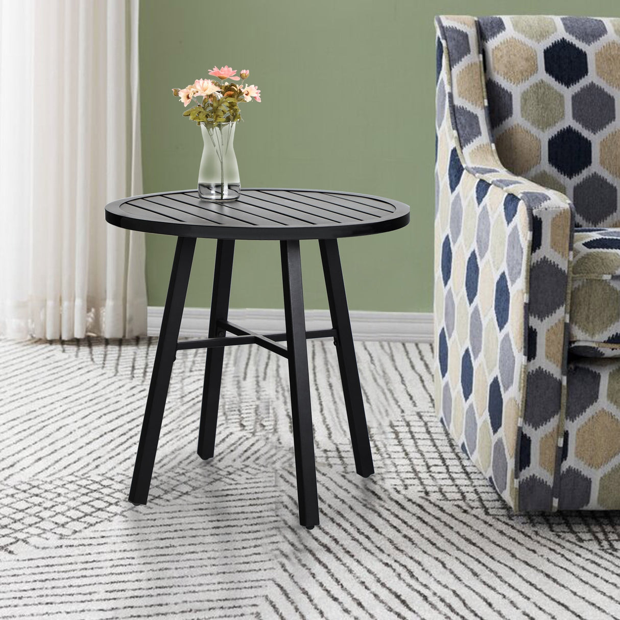 MAISON ARTS Outdoor Bistro Table Round Metal Patio Dining Table Small Side End Table Outdoor Furniture Table