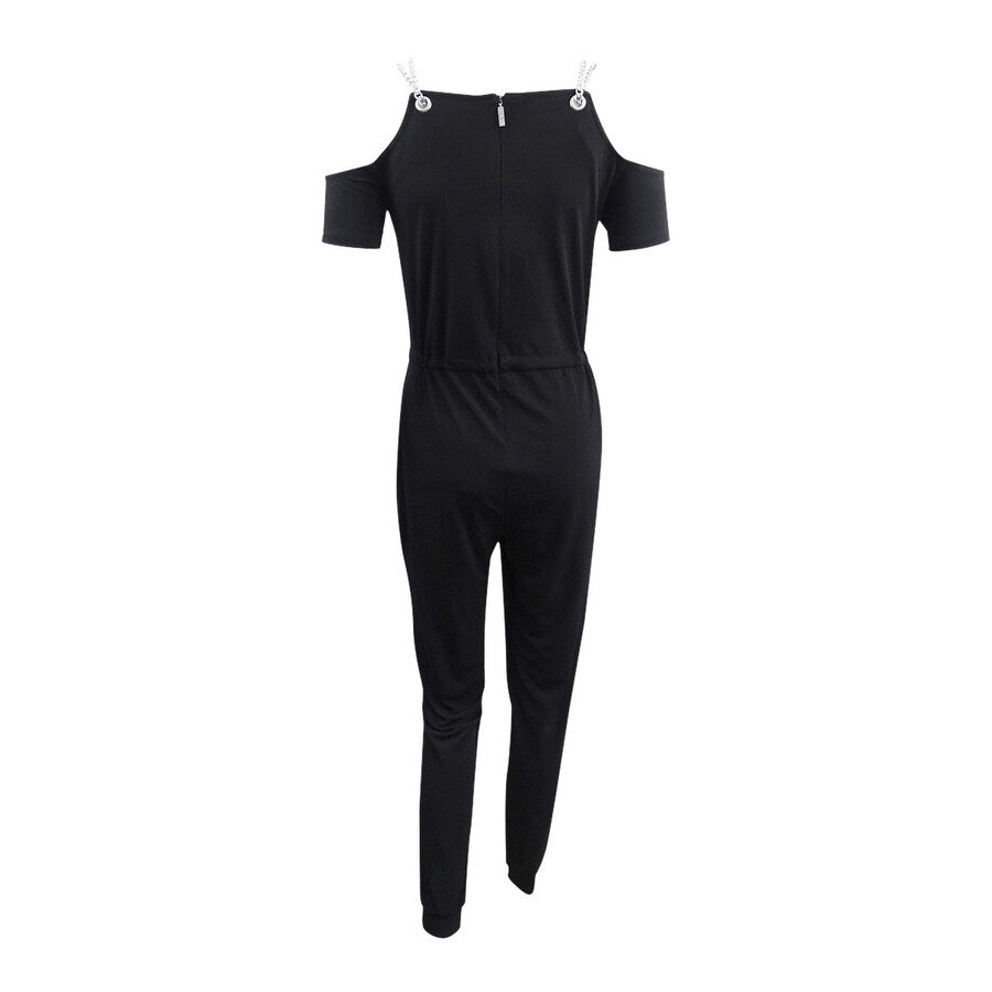 MICHAEL Michael Kors Women's Chain Cold-Shoulder Jumpsuit (XS, Black)