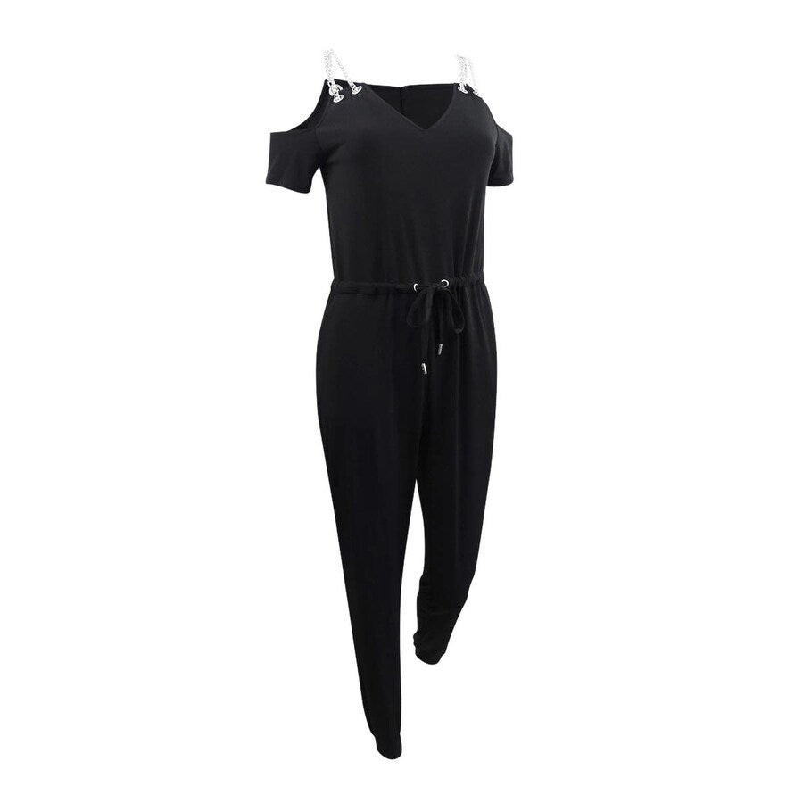MICHAEL Michael Kors Women's Chain Cold-Shoulder Jumpsuit (XS, Black)