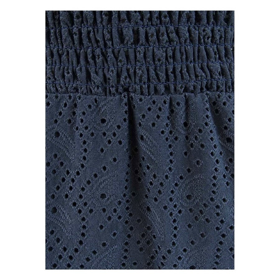 MICHAEL Michael Kors Women's Eyelet Smocked Peasant Dress (M, Navy)