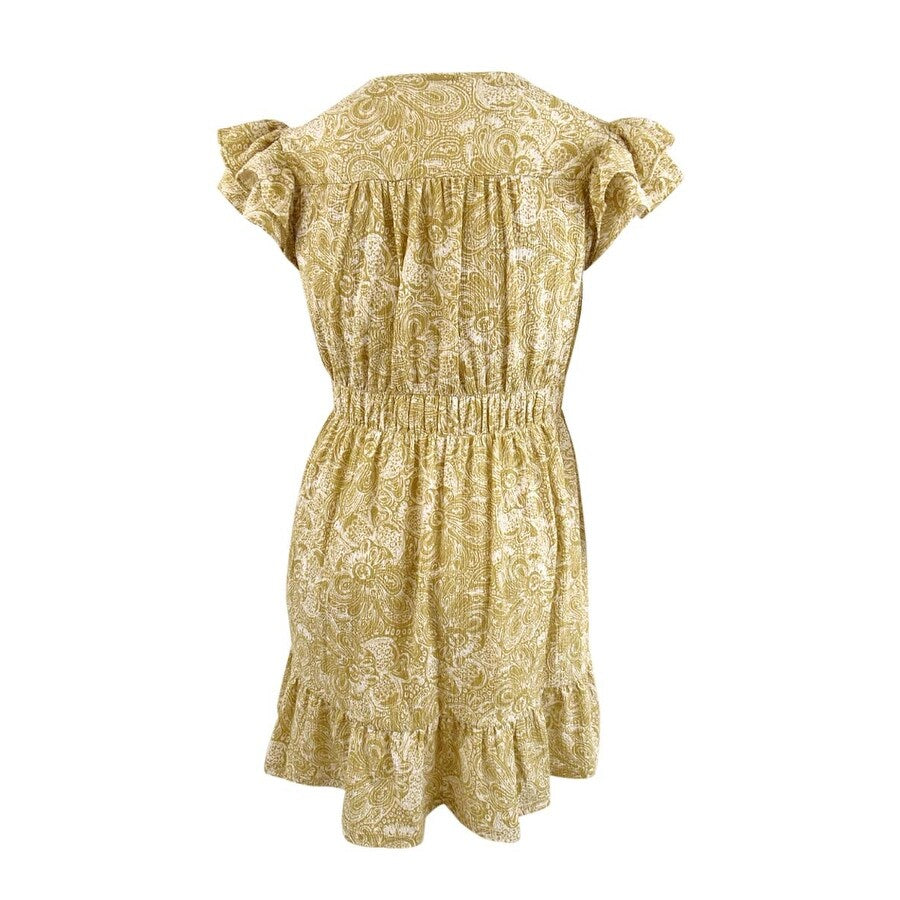 MICHAEL Michael Kors Women's Paisley-Print Flutter-Sleeve Mini Dress (XS, Khaki)