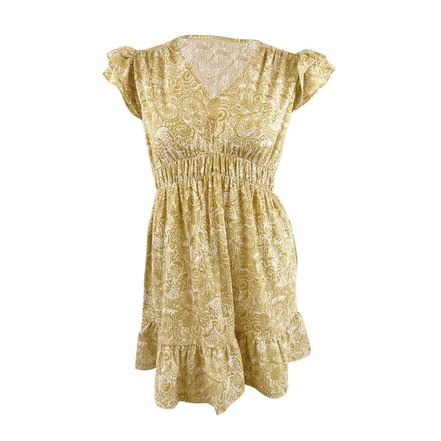 MICHAEL Michael Kors Women's Paisley-Print Flutter-Sleeve Mini Dress (XS, Khaki)