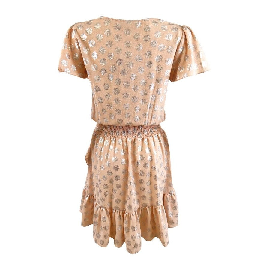 MICHAEL Michael Kors Women's Plus Foil-Print Smock-Waist Dress (1X, Rosewater)