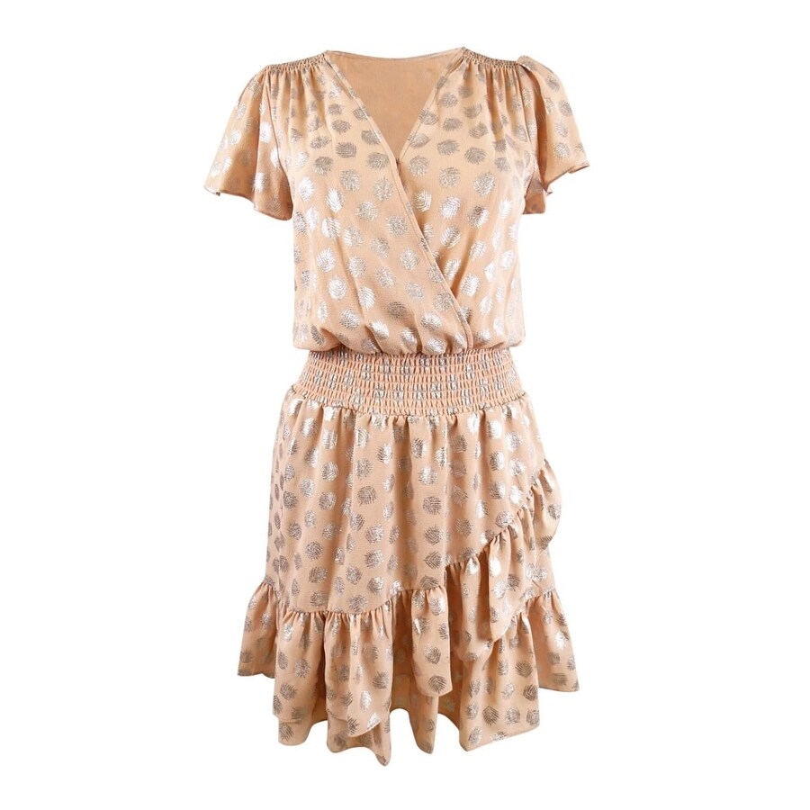 MICHAEL Michael Kors Women's Plus Foil-Print Smock-Waist Dress (1X, Rosewater)