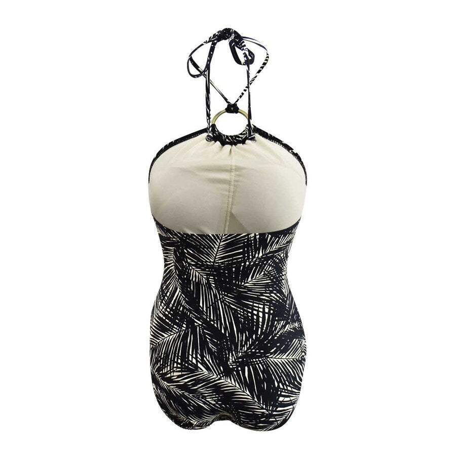 MICHAEL Michael Kors Women's Ring Hardware Halter One-Piece Swimsuit (4, Black)