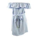 MICHAEL Michael Kors Women's Ruffled Off-The-Shoulder Mini Dress (L, Crew Blue)