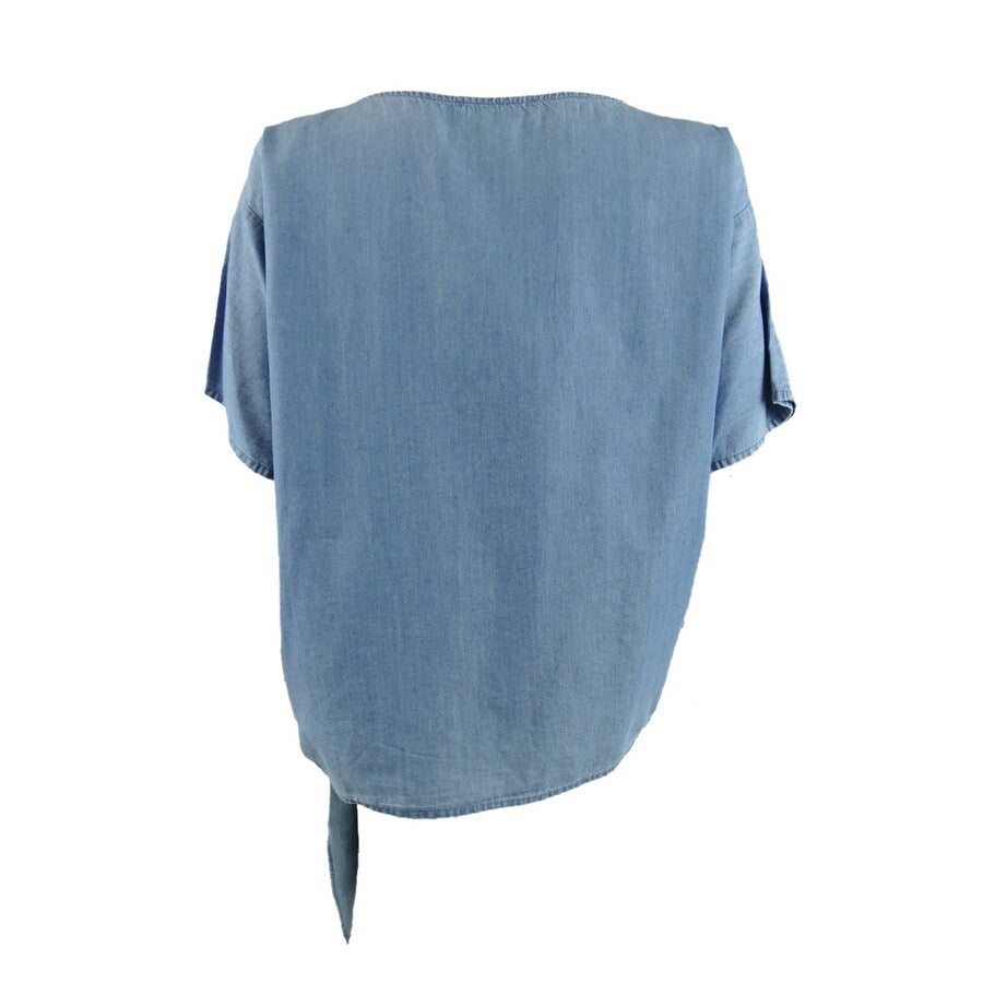 MICHAEL Michael Kors Women's Side-Tie Top (S, Light Cadet Wash)