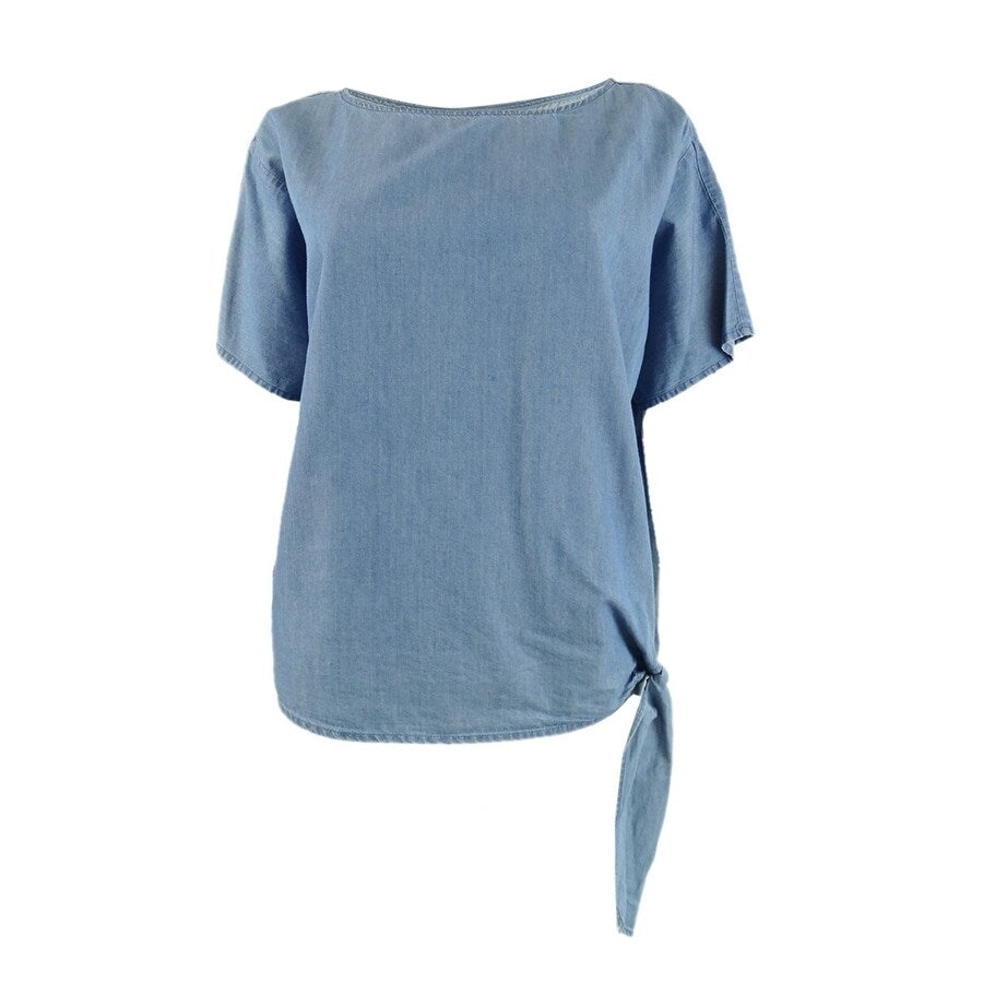 MICHAEL Michael Kors Women's Side-Tie Top (S, Light Cadet Wash)