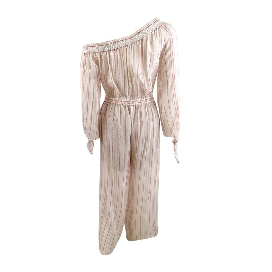 MICHAEL Michael Kors Women's Striped One-Shoulder Jumpsuit (S, Dusty Rose)