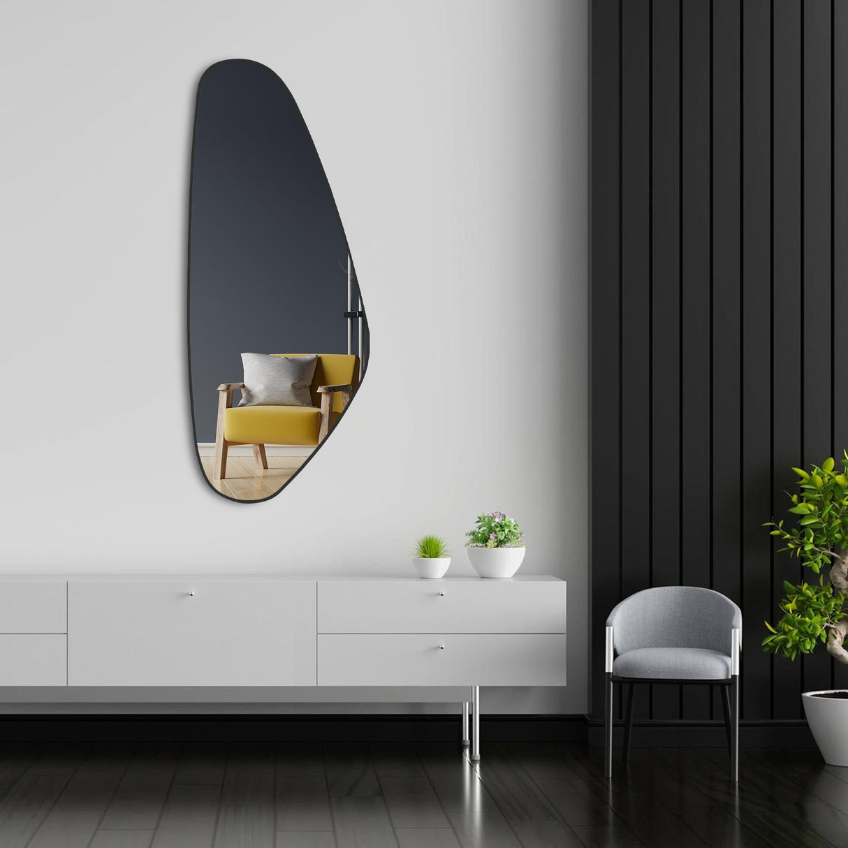 Asymmetrical Irregular Aesthetic Wall Mirror - 50 x 20 Inches