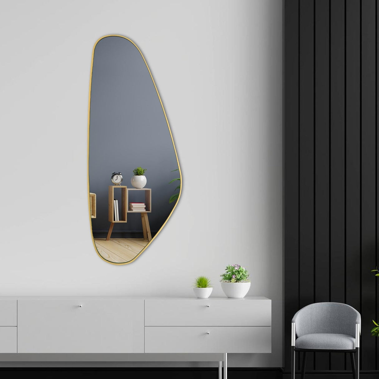 Asymmetrical Irregular Aesthetic Wall Mirror - 50 x 20 Inches