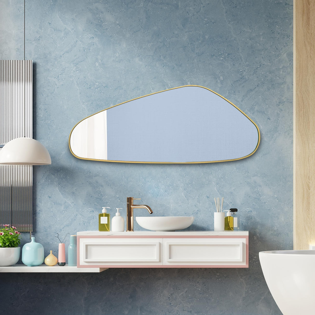 Asymmetrical Irregular Aesthetic Wall Mirror - 50 x 20 Inches