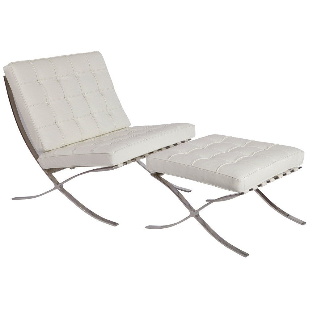MLF Pavilion White Chair and Ottoman Set Italian Leather.