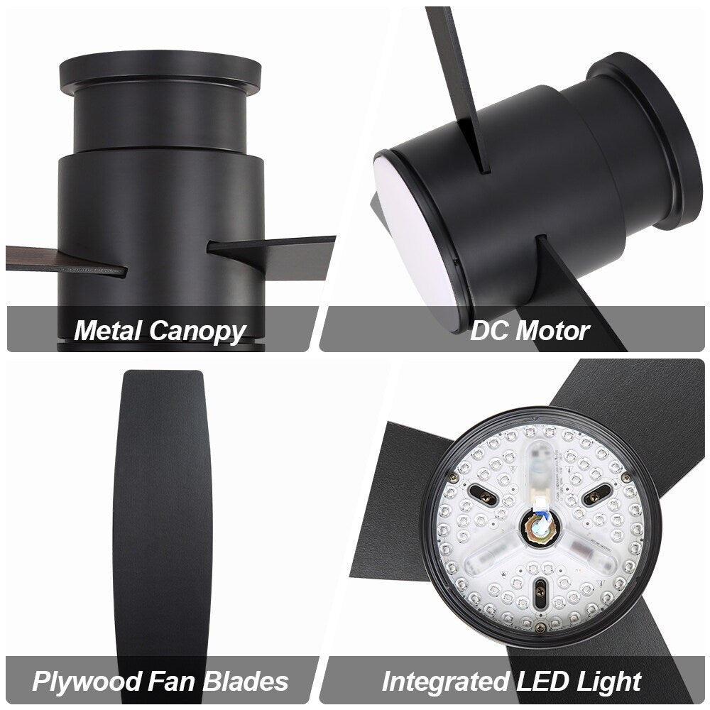 MLiAN 44" LED Flush Mounted Ceiling Fan with Remote ，3 Reversible Plywood Blades - 44